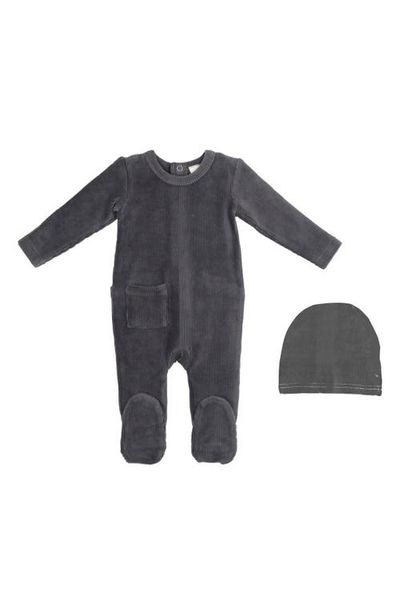 Manière Manière Rib Velour Footie & Hat Set