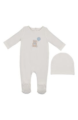 Manière Manière Teddy Print Cotton Blend Footie & Beanie Set