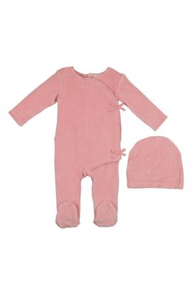 Manière Manière Wrap Front Cotton Blend Velour Footie & Beanie Set