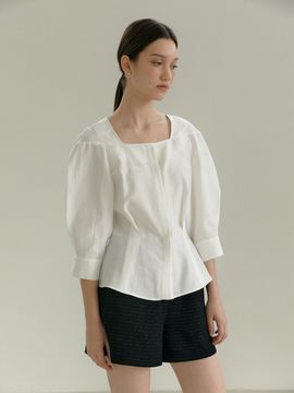 MANNON JULES Volume Sleeve Hourglass Fit Blouse_White