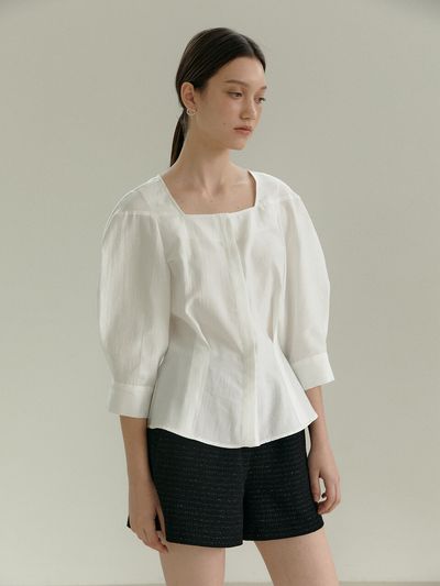 MANNON JULES Volume Sleeve Hourglass Fit Blouse_White