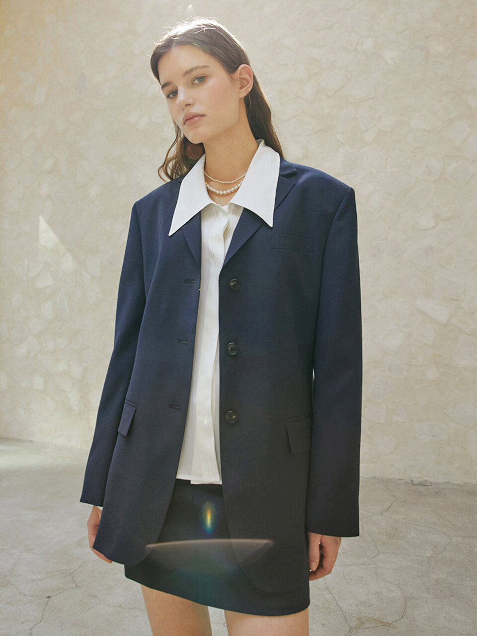 MANNON MAGARET Semi Over-fit 3 Buttoned Jacket _ Navy
