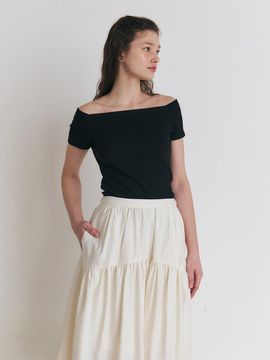 MANNON MANNON Off-shoulder Ribbed T-shirt_Black