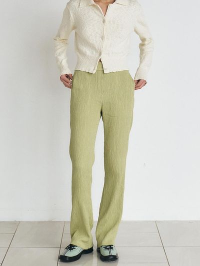 MANNON MANNON Pleats Flare Long Pants_Sage Green