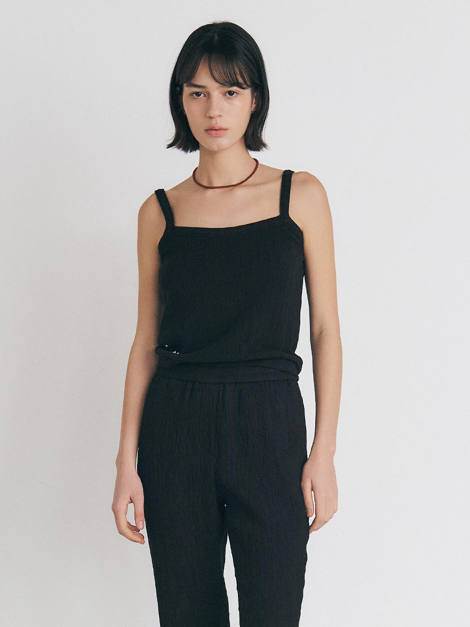 MANNON MANNON Square Neck Ribbed Sleeveless Top_Black