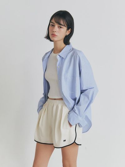 MANNON MARTIN Over Sized Semi-cropped Stripe Shirts