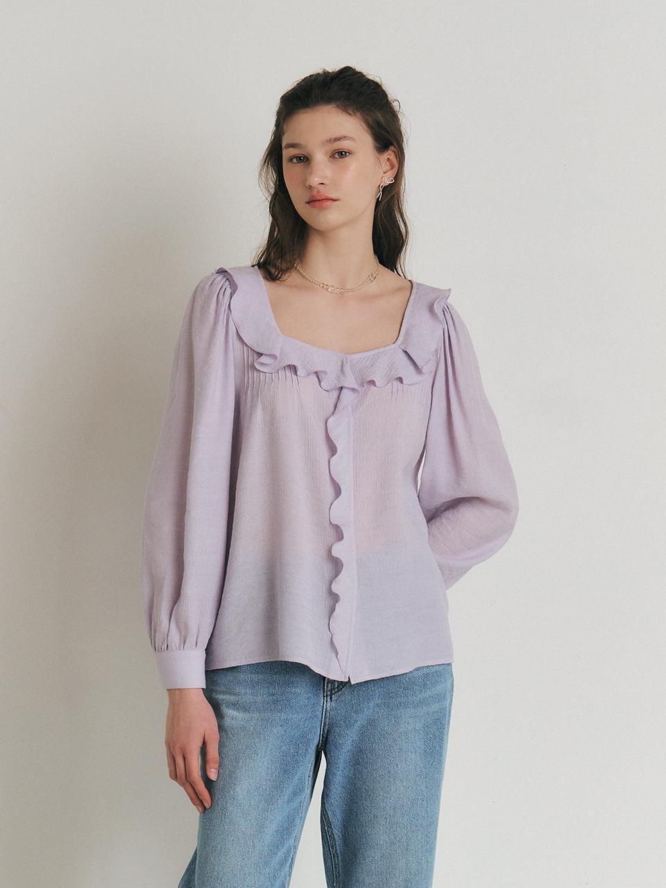 MANNON PEONY Square Neck Ruffle Collar Blouse_Lavender