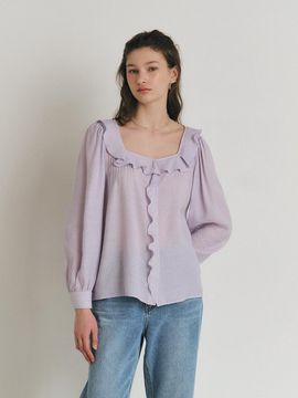 MANNON PEONY Square Neck Ruffle Collar Blouse_Lavender