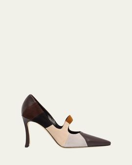Manolo Blahnik 105mm Difusa Colorblock Mixed Leather Pumps