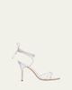 Manolo Blahnik 105mm Leva Metallic Leather Ankle-Tie Sandals - 1