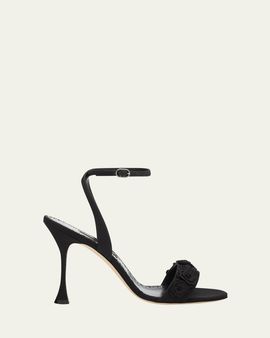 Manolo Blahnik 105mm Raosnu Crochet Flower Ankle-Strap Sandals