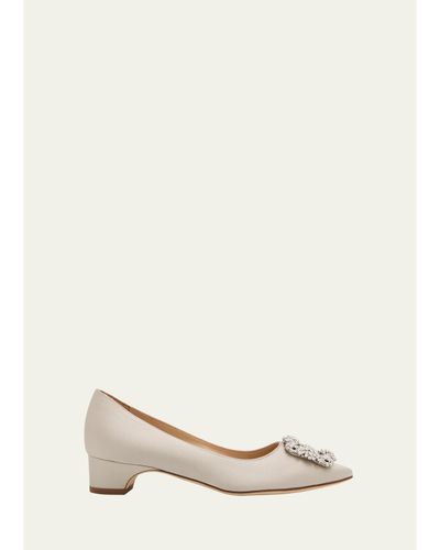 Manolo Blahnik 25mm Hangisibar Satin Crystal Buckle Pumps
