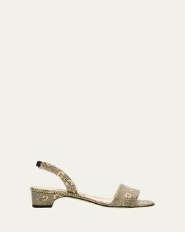 Manolo Blahnik 30mm Patobarnu Lizard-Print Leather Slingback Sandals