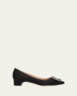 Manolo Blahnik 40mm Hangisibar Embellished Buckle Satin Pumps