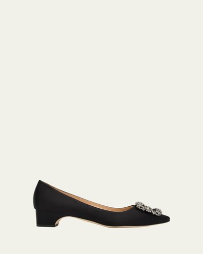Manolo Blahnik 40mm Hangisibar Embellished Buckle Satin Pumps