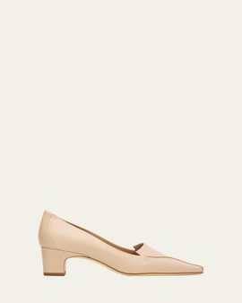 Manolo Blahnik 50mm Cleofelo Low-Heel Leather Pumps