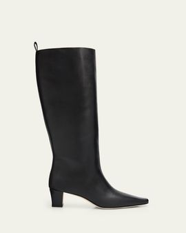 Manolo Blahnik 50mm Leather Knee-High Low-Heel Boots
