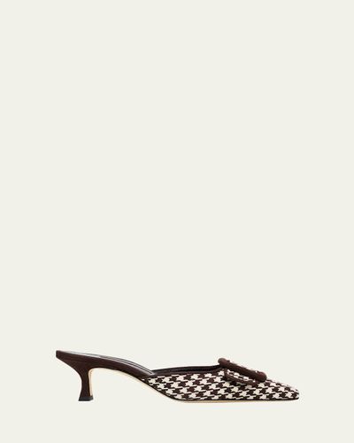 Manolo Blahnik 50mm Maysalebi Houndstooth Mule Pumps