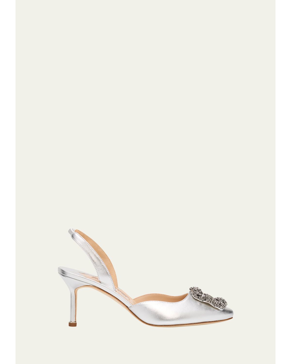 Manolo Blahnik 70mm Carolyne Metallic Leather Buckle Pumps