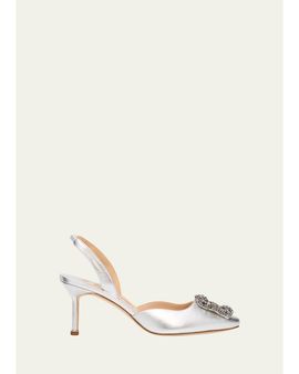 Manolo Blahnik 70mm Carolyne Metallic Leather Buckle Pumps