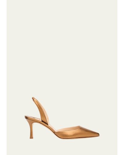 Manolo Blahnik 70mm Carolyne Metallic Leather Slingback Pumps