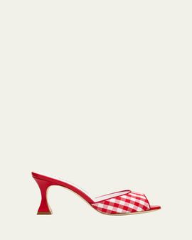Manolo Blahnik 70mm Jadara Gingham Mules