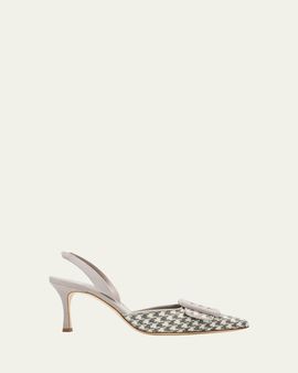 Manolo Blahnik 70mm Mayslibi Gala Houndstooth Suede Slingback Pumps