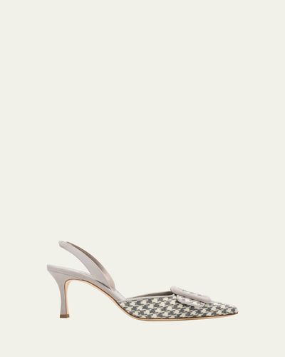 Manolo Blahnik 70mm Mayslibi Gala Houndstooth Suede Slingback Pumps