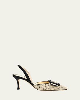 Manolo Blahnik 70mm Mayslibi Raffia Slingback Pumps