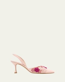 Manolo Blahnik 70mm Svemutasli Gala Floral Satin Slingback Pumps