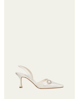 Manolo Blahnik 70mm Zutoslipla Satin Embellished-Buckle Slingback Pumps