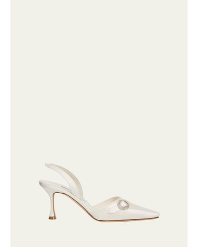 Manolo Blahnik 70mm Zutoslipla Satin Embellished-Buckle Slingback Pumps