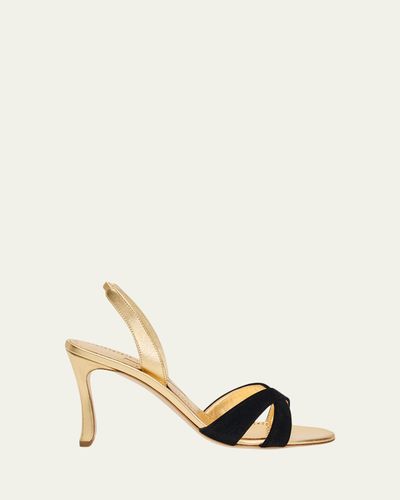 Manolo Blahnik 90mm Callydra Mixed Leather Slingback Sandals