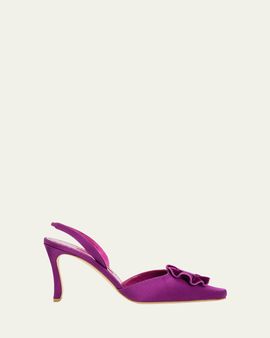 Manolo Blahnik 90mm Caulosli Satin Slingback Pumps