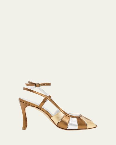 Manolo Blahnik 90mm Coludadhi Metallic Leather Sandals