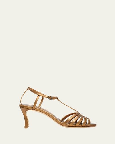 Manolo Blahnik 90mm Fulconpla Metallic Leather Caged Sandals