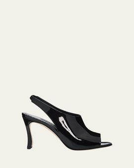 Manolo Blahnik 90mm Minufle Patent Leather Slingback Sandals