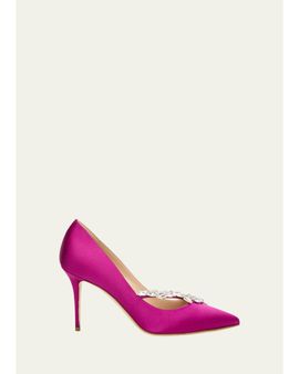 Manolo Blahnik 90mm Nadira Jeweled Satin Pumps
