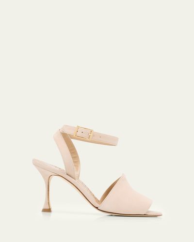 Manolo Blahnik 90mm Triananu Suede Ankle-Strap Sandals