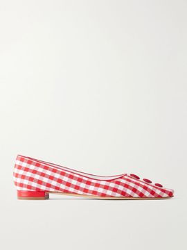 MANOLO BLAHNIK Alexa embellished gingham woven ballet flats