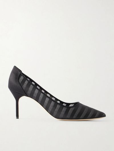 MANOLO BLAHNIK BB 70 striped mesh pumps