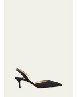 Manolo Blahnik Carolyne Satin Low-Heel Slingback Pumps