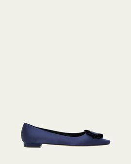 Manolo Blahnik Fortan Satin Ballerina Flats