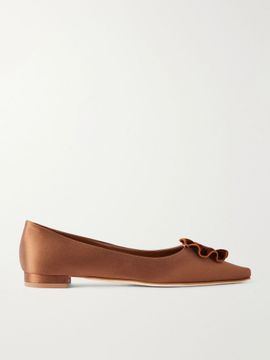 MANOLO BLAHNIK Fortanflat 10 floral-appliquéd velvet-trimmed satin flats