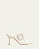 Manolo Blahnik Gable Silk Crystal Buckle Slide Sandals - 1