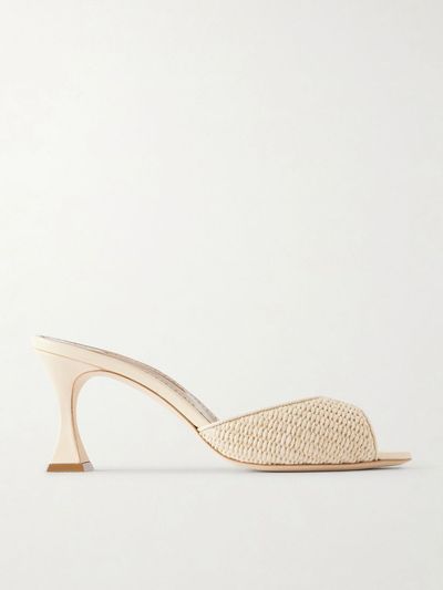 MANOLO BLAHNIK Jadara 70 leather-trimmed raffia mules