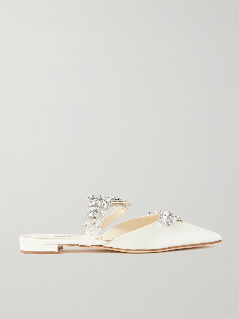 MANOLO BLAHNIK Lurum 45 crystal-embellished satin slippers