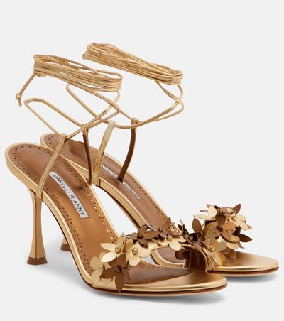 Manolo Blahnik Manolo Blahnik Anista floral-appliquÃ© leather sandals