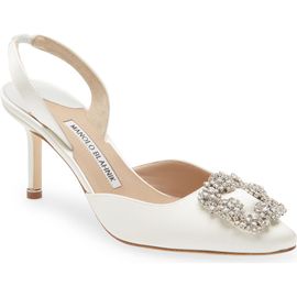 Manolo Blahnik Manolo Blahnik Hangisli Crystal Buckle Pointed Toe Slingback Pump