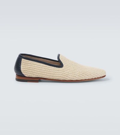 Manolo Blahnik Manolo Blahnik Mario leather-trimmed raffia-effect loafers